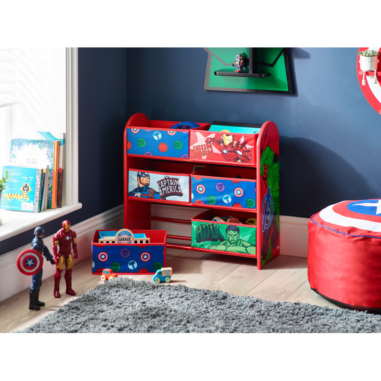 Marvel Avengers Toy Storage Unit 6 Box Organizer for Bedroom Made from Engineered Wood Fabric Metal Easy Assembly and Clean Up